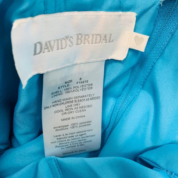 David's Bridal Turquoise Blue Satin Cocktail Dress Ruched Sz 8 - Picture 8 of 9